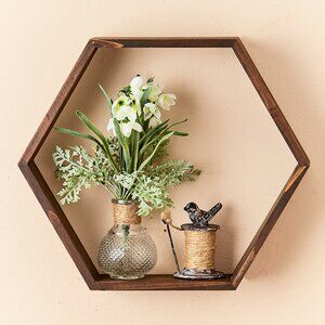 Farmhouse Hexagon Wood Floating Shelf Wall Decor 16 Inches